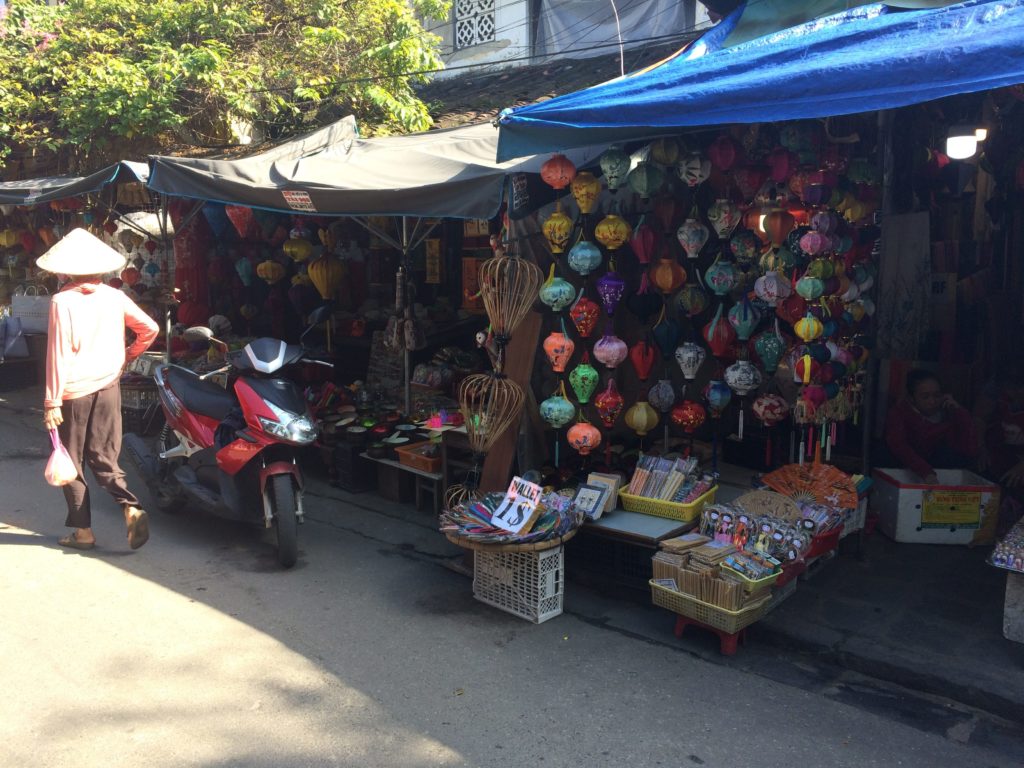 Lanterns are sold in market area in near center of Hoian
