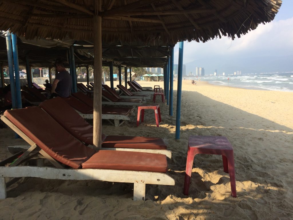 Deck chairs in My Khe beach in Danang